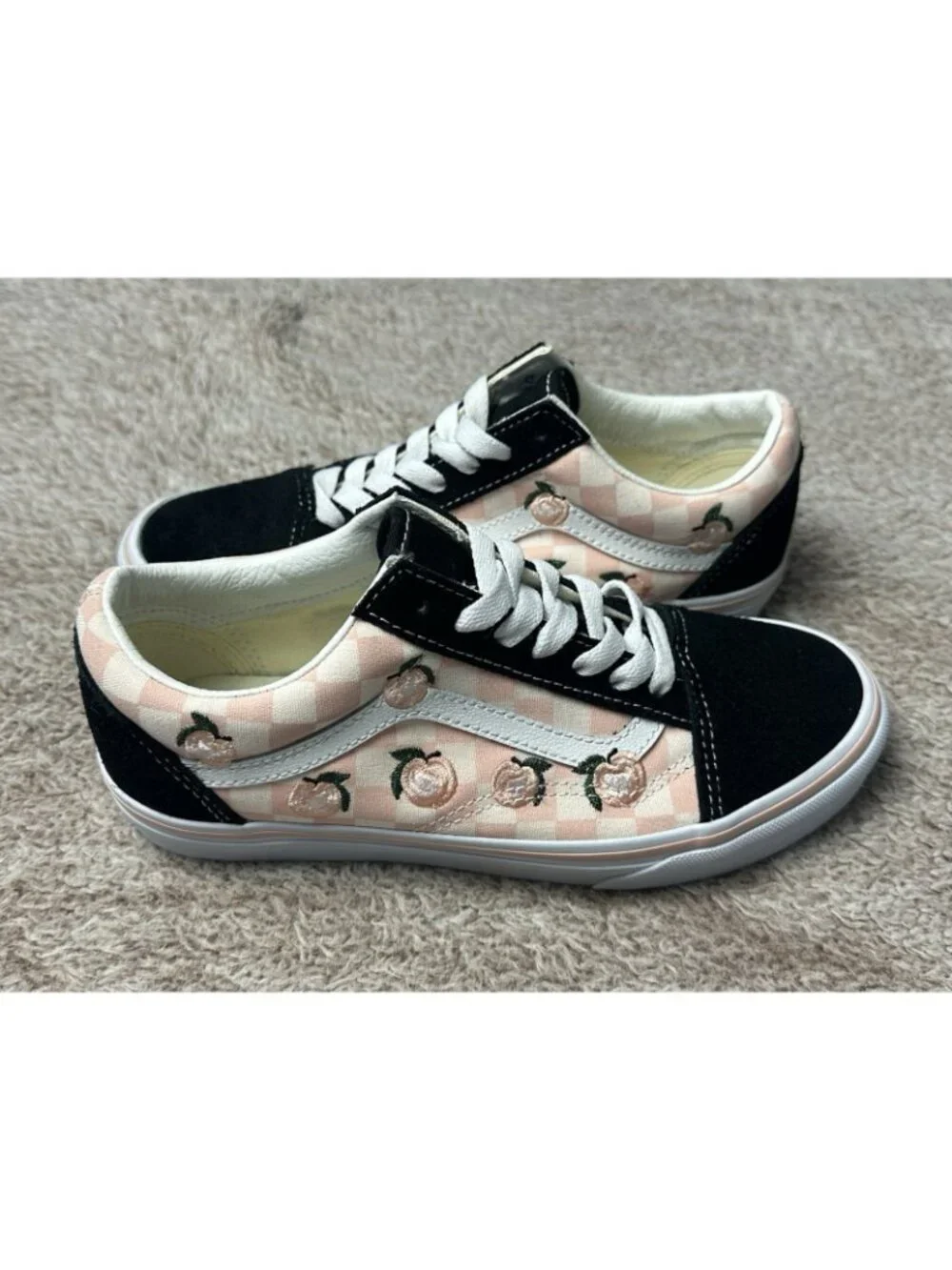 Vans Old Skool Pink Checkerboard Peach Embroidery Sneakers Womens 6.5 - Mens 5.0